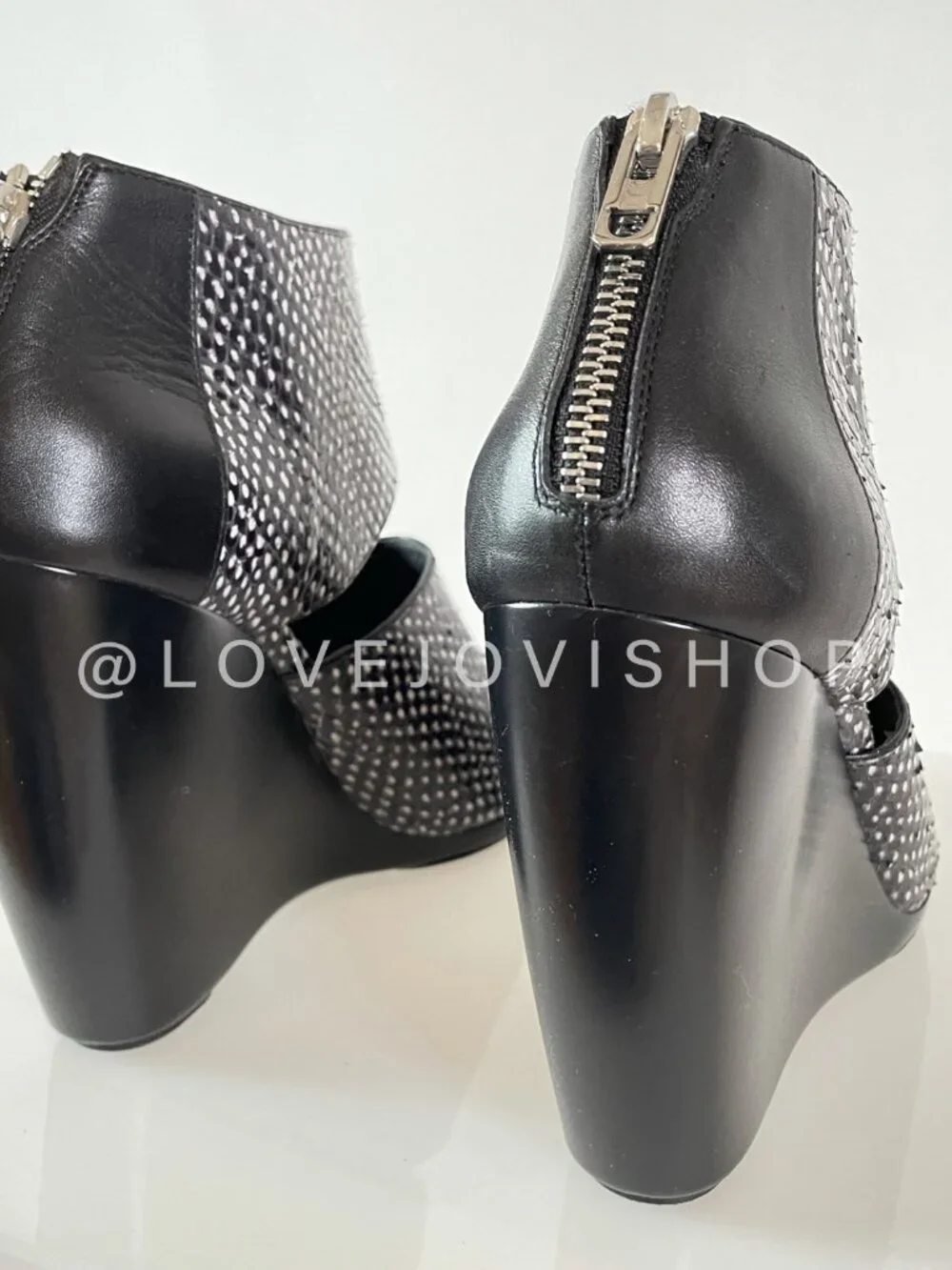 Runway | Balenciaga Snakeskin Black White Peep Toe Wedge Sandal Heel | Luxury 10